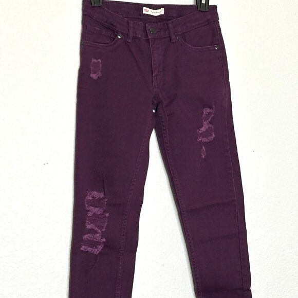 Levis Women's Junior 14 Regular 710 Super Skinny Distressed Purple Jeans - Picture 3 of 14